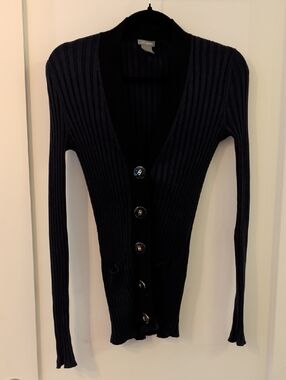 Ann Taylor Navy Button-Front Cardigan